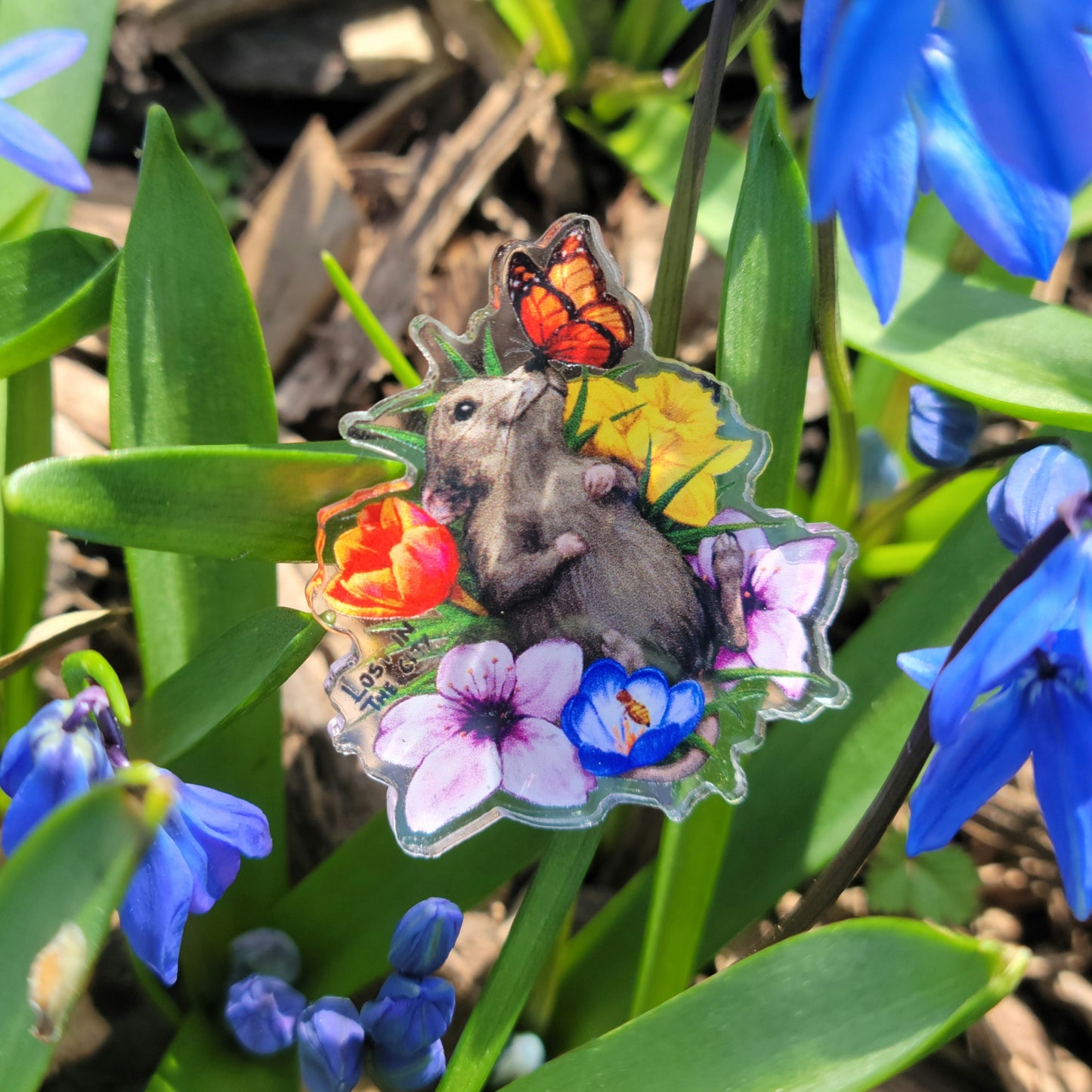 Flower Rat Acrylic Pin