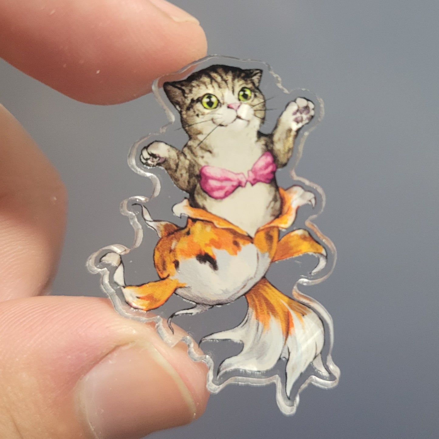 Koi Cat Mermaid Acrylic Pin