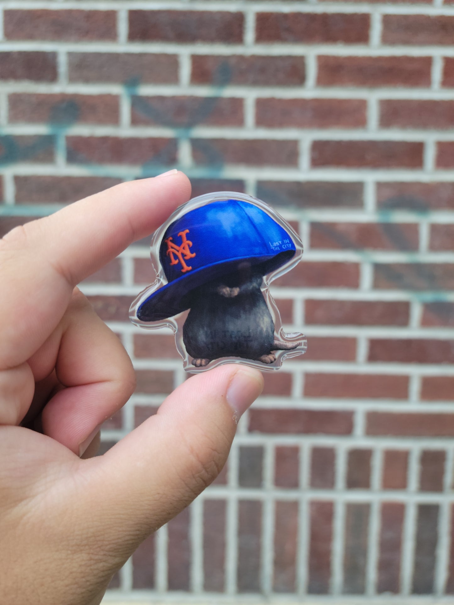 Mets Hat Rat Acrylic Pin