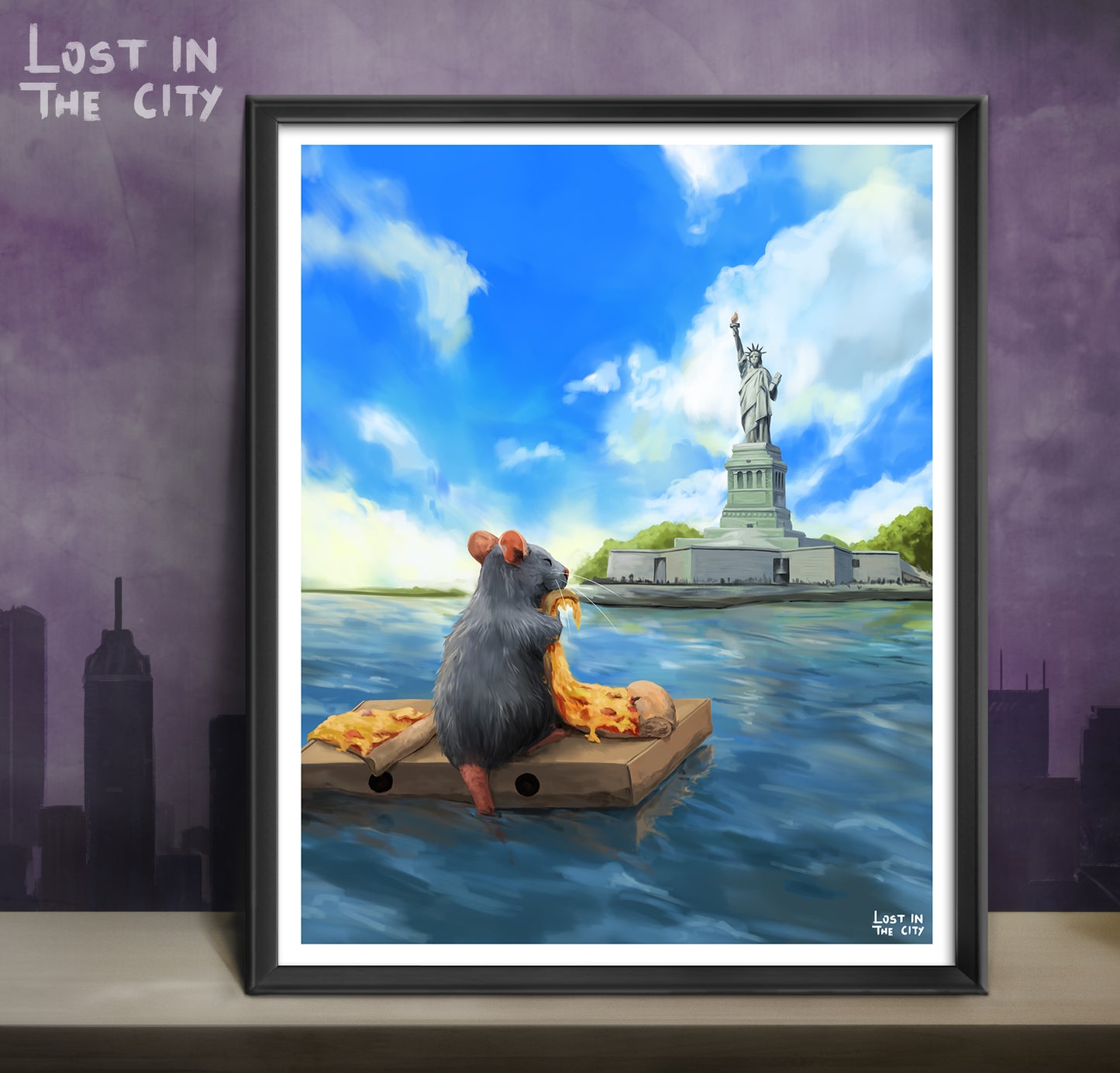 Pizza Rat at the Statue of Liberty Print | Lost in the City