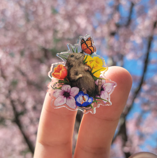 Flower Rat Acrylic Pin