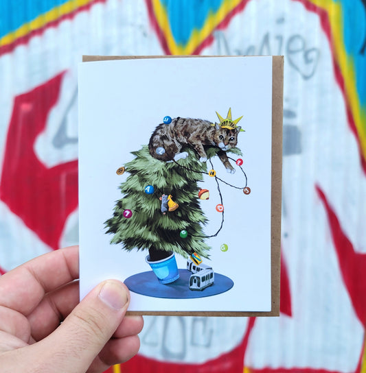 Christmas Tree Cat | Cat Greeting Card